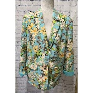 Skye's The Limit Women's Collar Button Closure Blazer Jacket in Aqua Floral L